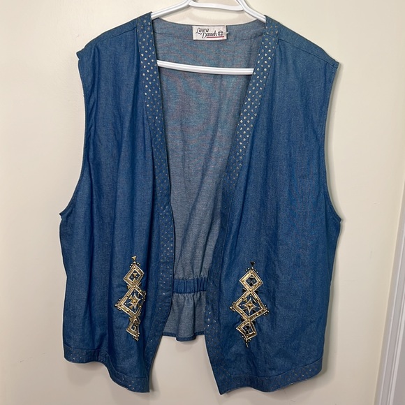 Vintage Laura Daniels Embroidered Gold Hardware Detailing Denim Vest Waistcoat - Picture 10 of 12